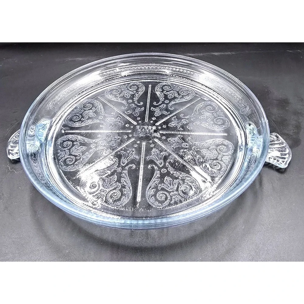 Philbe Sapphire Blue Fire King Glass Serving Dish and Trivet‎ SET Floral Etched